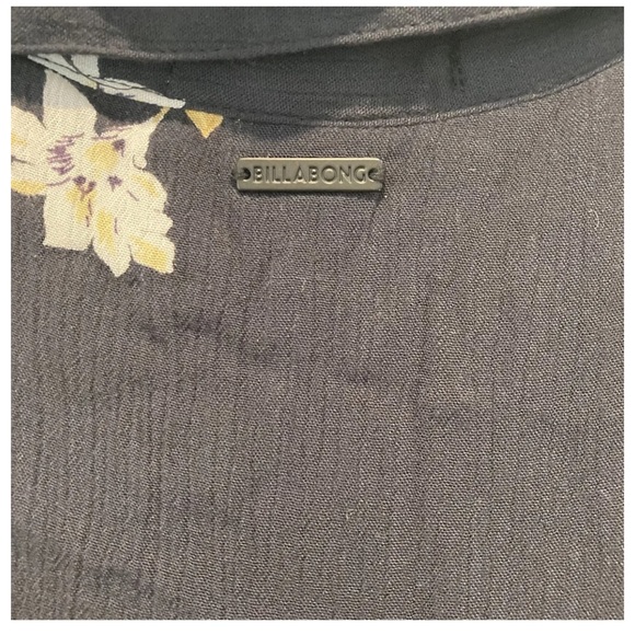 Navy Blue Floral Billabong Dress Waist Tie Sleeveless Button Up Size Large - Picture 4 of 4